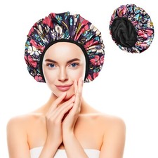 Women's Shower Caps, 3-Layer Terry Lined, Waterproof  Reusable Bath Hair Covers