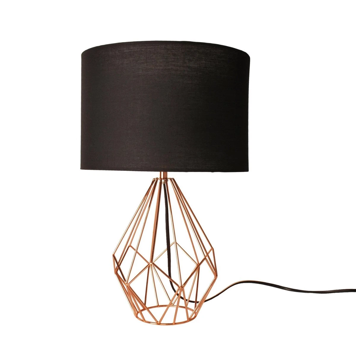 Modern Geometric 40cm Copper Table Lamp Bedside Light Black Shade