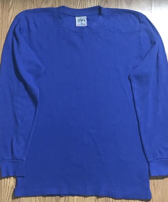 SHAKA WEAR MENS MEDIUM MAX HEAVYWEIGHT THERMAL SHIRT BLUE WAFFLE KNIT  CREWNECK