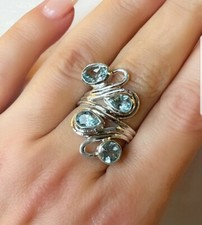 Stylish Artisan Made Sterling Silver Multi Stone Swirl Blue Topaz Ring - 8.25