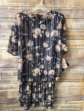 Vintage 1980s Two Piece Dress Floral Stripe Pattern Size 22W MCS Ltd