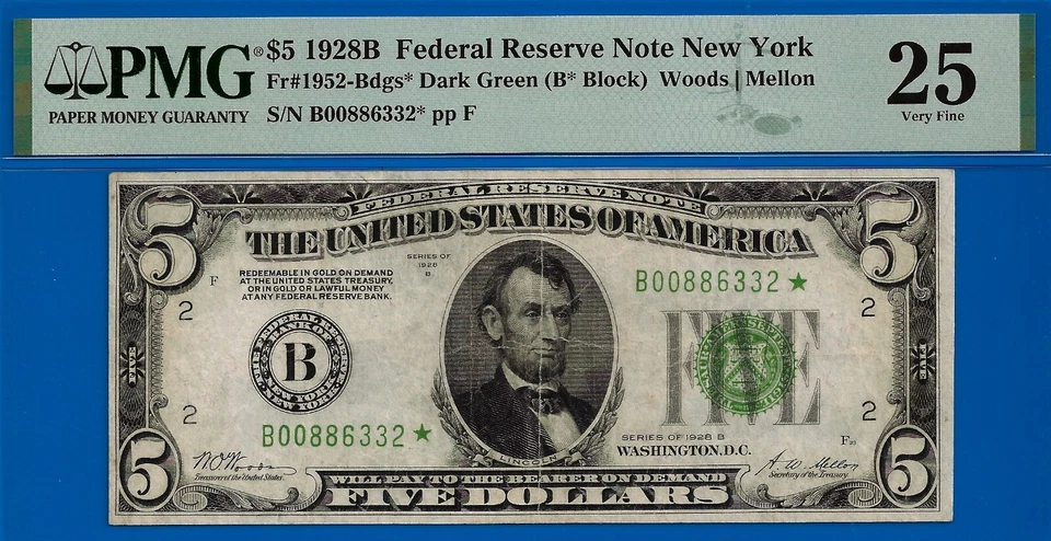 1928B $5 Federal Reserve Note PMG 25 total 5 known New York star Fr 1952-Bdgs* - Image 3 of 4