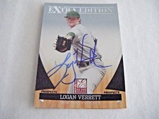 LOGAN VERRETT signed METS ORIOLES 2011 Donruss Elite baseball card AUTO RANGERS