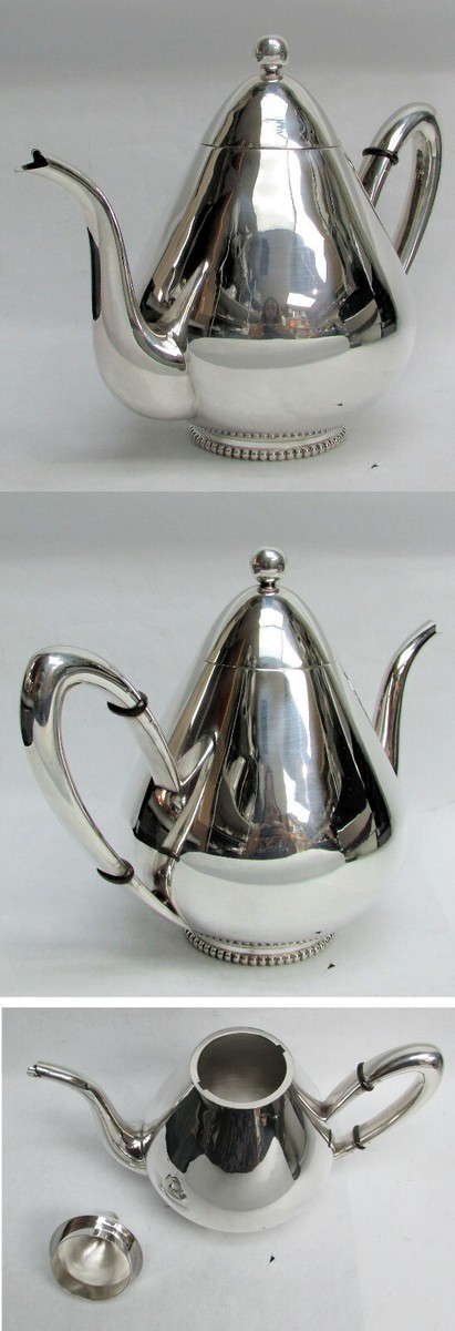 MODERNISTIC JAPANESE MIYATA 950 FINE SILVER 4 PIECE COFFEE & TEA