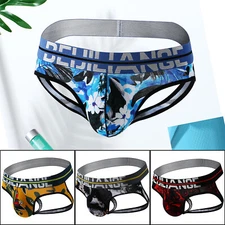 Cotton Men's Sexy Jockstrap Underwear Printed Thong G-string Underpants M-2XL