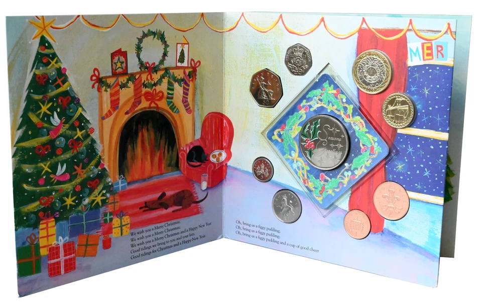 UK Great Britain 2005 CHRISTMAS Set Royal Mint 8 Coins + Coloured Xmas Medallion - Image 2 of 4