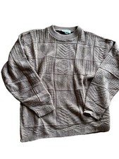 Vintage 80 s ROSE Brand sweater Size Large tan Block Pattern W Heart, Flowers