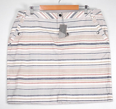 NEW Katies Womens Skirt Plus Size 18 Straight Stretch Striped Neutral Blue Ivory