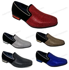 Men's Dress Shoes Glitter Tuxedo Loafer Fashion Slip On Formal Stage Rhinestone