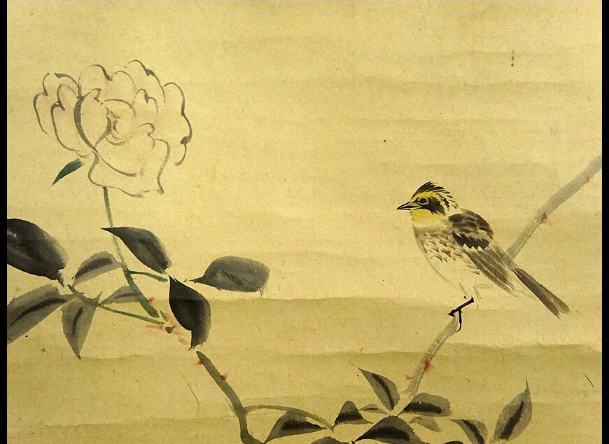 KAKEJIKU ВИСЯЧИЙ СВИТОК птицы и цветы картины Raisho Nakajima 中島来章 #889 - Изображение 4 из 4