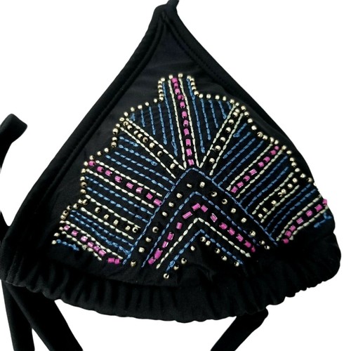 Beaded Triangle Bikini Top Size S Black NEW Swimwear Swim Suit Xhilaration Beach - Picture 2 of 6