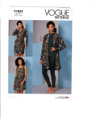 Vogue V1852 Size 4-22, Women's Robe, Belt, Sleep Top, Dress, Pants, Uncut