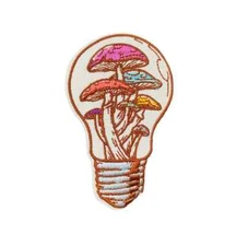 Hippie Mushroom Light bulb Patch, Iron On/Sew On