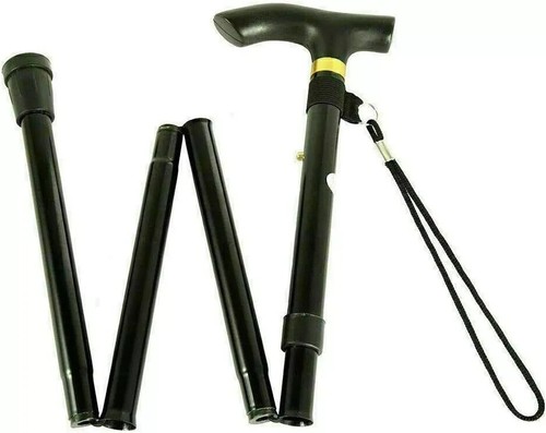 Black Folding Unisex Walking Stick Adjustable Travel Portable Secure Non Slip - Picture 16 of 24