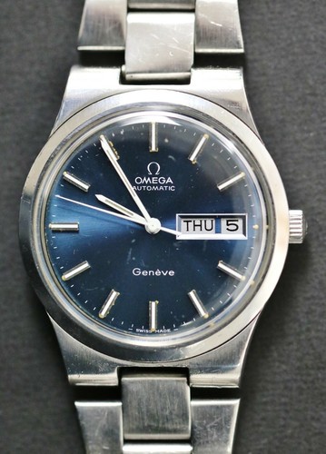 Ω Omega Automatic Geneve Blue Sunburst Dial Day \u0026 Date Watch 166.0174  366.0833 | eBay
