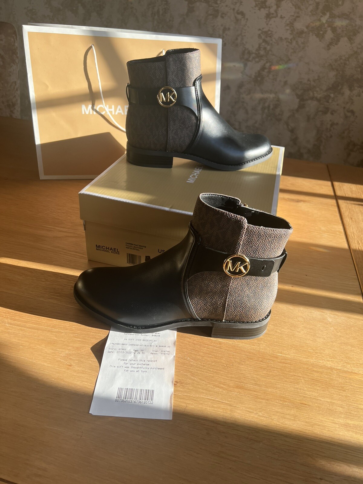 Michael Kors Boots Carmen Flat Bootie Faux Black/brown Bnib Us7 Uk4/37 Rrp£300