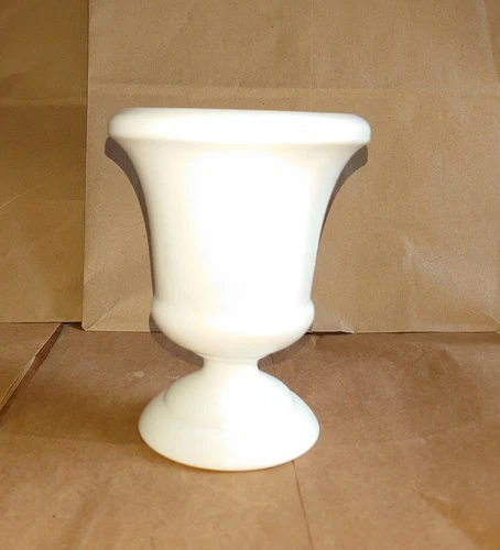 Vintage Milk Glass Footed Vase or Planter, 6"T x 4.5" Diameter. Plain, No Design