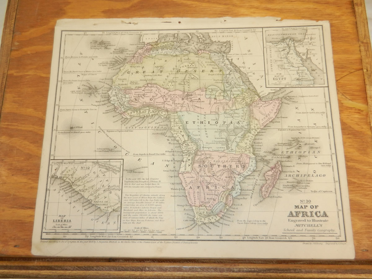 1852 Mitchell Antique COLOR Map///OCEANICA (Oceania), b/w AFRICA  display picture 1
