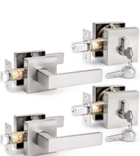 Probrico 2 Pack-Passage Door Lever with Double Cylinder Deadbolts Combo PackK...