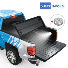 5.8FT Bed Tonneau Cover Tri Fold For 04-07 Chevy Silverado GMC Sierra W/LED