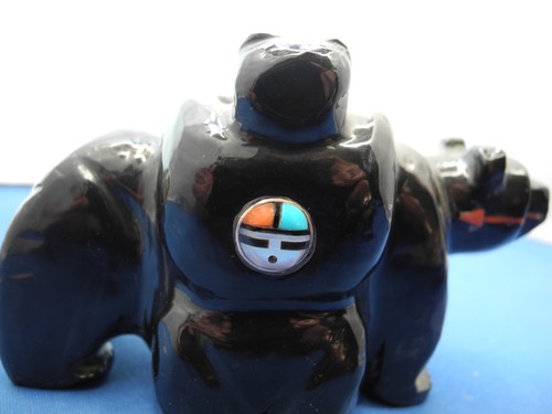 Zuni Black Marble MOTHERw/BEAR CUB,Fetish by Donovan Dewa,+SUNFACE+HEART LINE - Picture 10 of 20