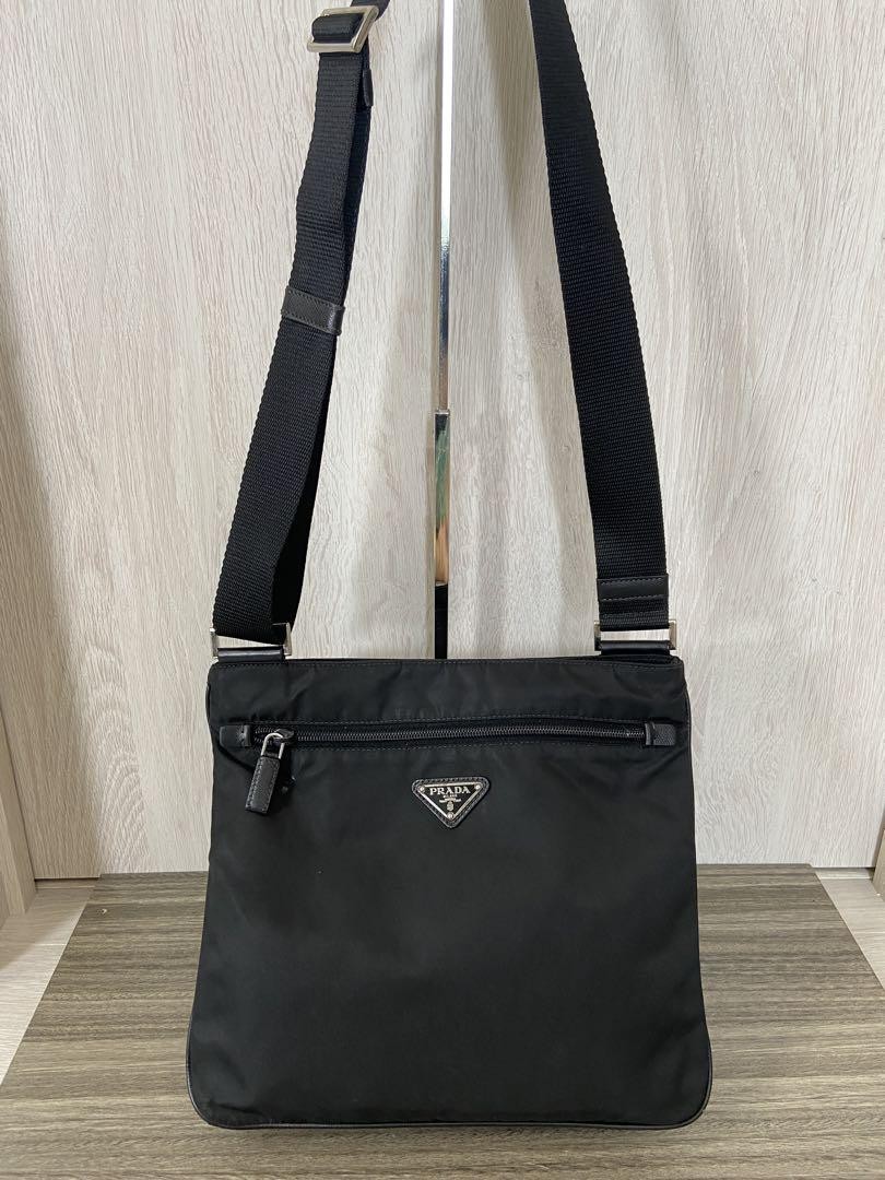 Prada Black Nylon Leather 25cm Unisex Shoulder Crossbody Bag