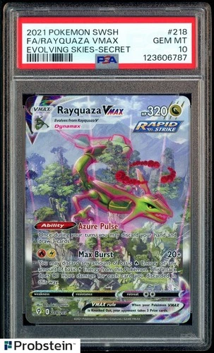 2021 Pokemon SWSH Evolving Skies Secret #218 FA Rayquaza VMAX PSA 10