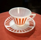 Vintage Hazel Atlas “Candy Stripe” Milk Glass Teacup and Saucer Set  1950s USA