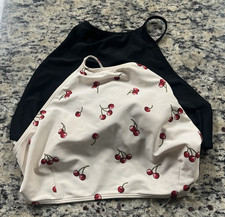 Forever 21 - 2 Bikini Tops Set Cherry & Black Size L Halter Tie Adjustable