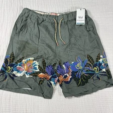 Scotch And Soda Shorts Mens Large Green Floral Hawaiian Beachy Resort Pool FLAW