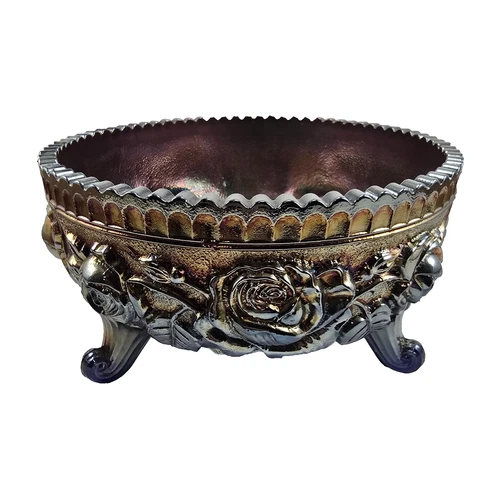 Vintage Imperial Bowl Cobalt Carnival Glass  Lustre or Open  Rose 3-Footed