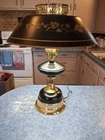 Vntg 1950s Lamp Tole Style Table Black Original Milk Glass Metal 18” Nice&Clean!