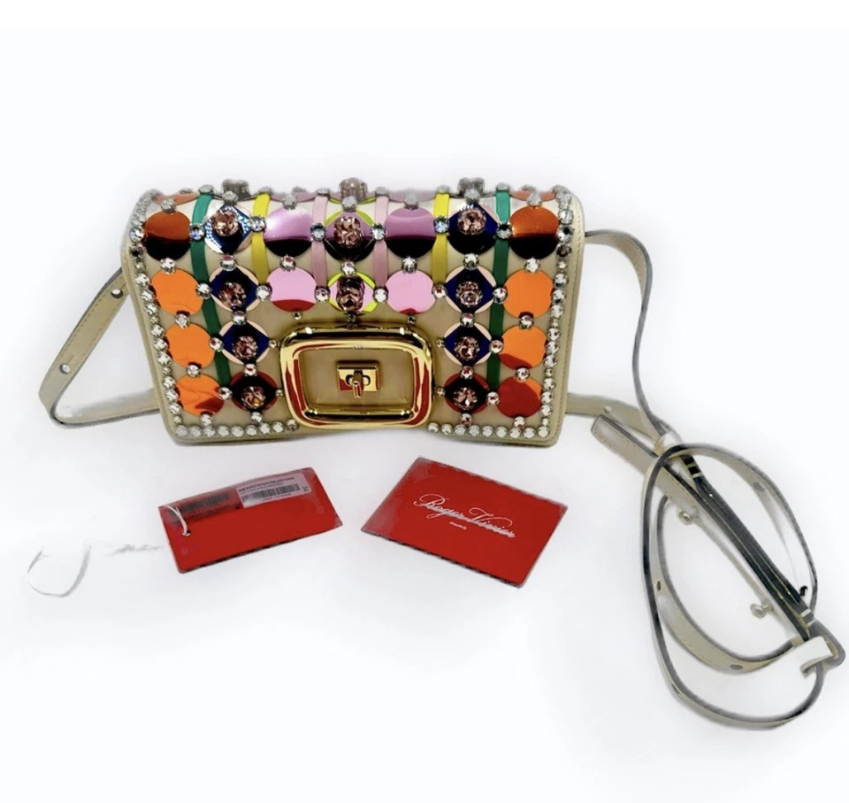 Auténtico Bolso Clutch Bandolera Roger Vivier Crema Cuero Blanco Choc Disco Mini 2 Vías Foto 3 de 4