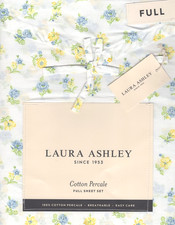 Laura Ashley Full Sheet Set Claras Blossoms Yellow 4pc Farmhouse Chic Blue Green