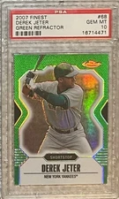 2007 FINEST DEREK JETER #68 GREEN REFRACTOR ~28/199~PSA 10~MINT SLAB~POP 12!!!