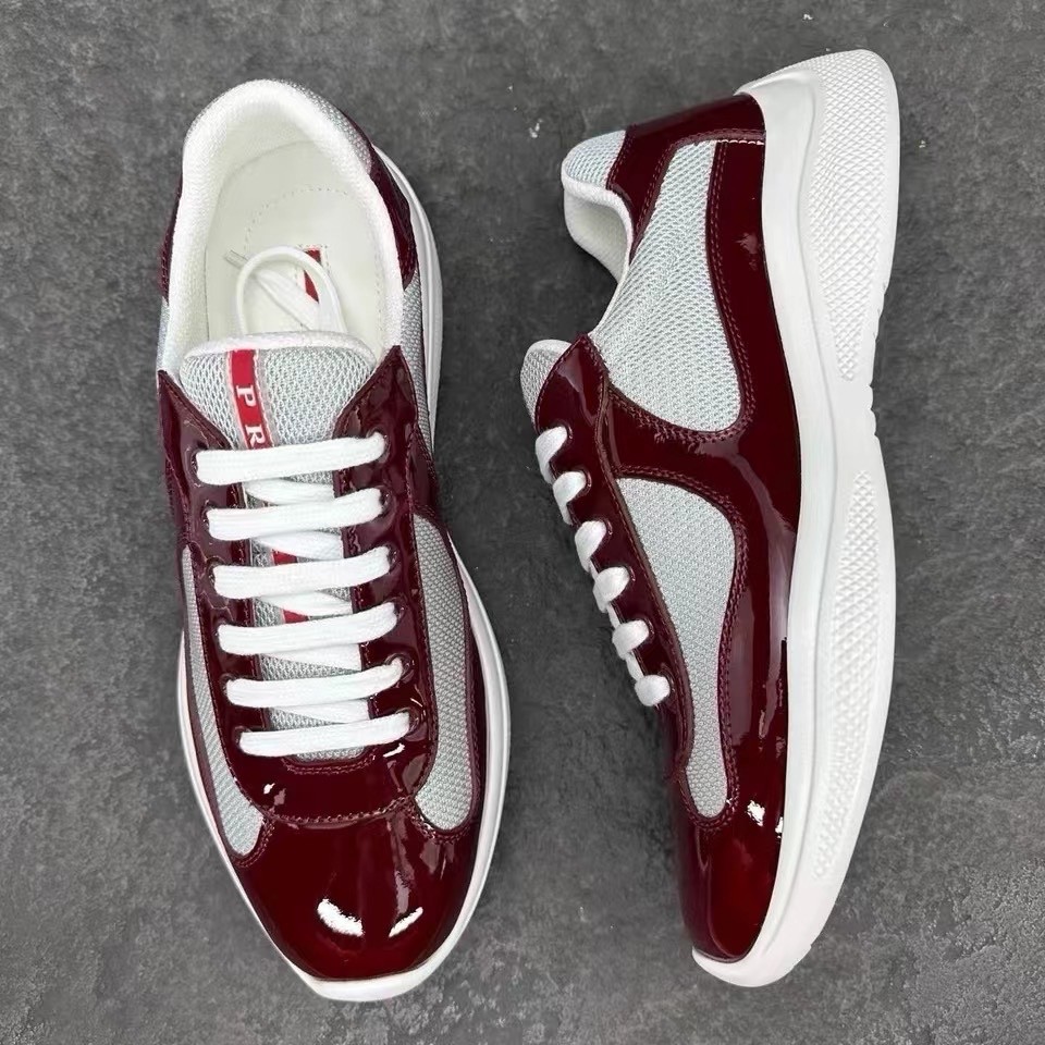 PRADA America Cup Sneaker Burgundy Shoes Men and women Free