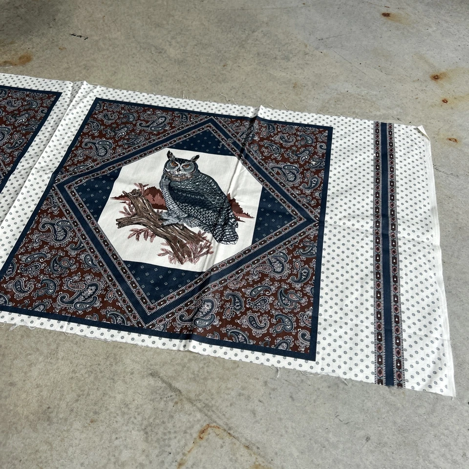 Almohada acolchada de tela vintage paneles de 16" búho cachemira azul marrón desierto Foto 4 de 4