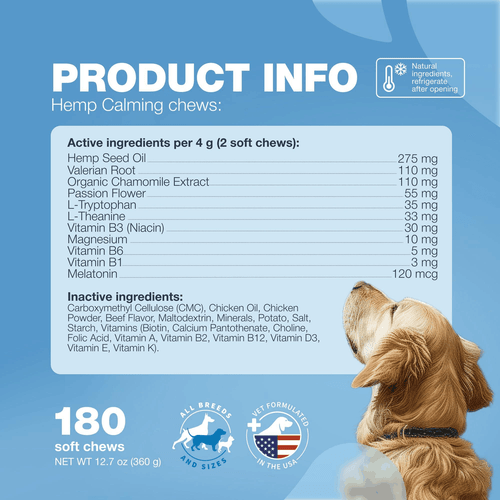 Hemp Calming Chews for Dogs Anxiety Relief Treats with L Theanine Chamomile - Picture 7 of 9
