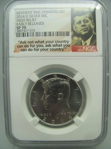 2014 D High Relief Silver Kennedy Half Dollar NGC SP 70