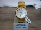 VINTAGE ACQUA TIMEX MECHANICAL WATCH MENS DATE GOLD TONE CLASSIC WIND NOS
