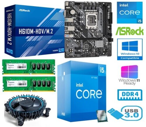 BUNDLE INTEL CORE i5 12400 - 6 cœurs - CARTE MÈRE ASROCK H610M-HDV/M.2 - 32 Go de RAM - Photo 1 sur 12