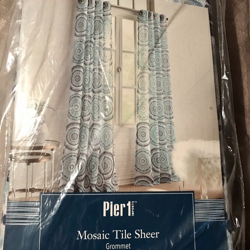 New Pier 1 Imports Curtain Panel 50" x 84” Mosaic Tile Sheer Grommet - Picture 3 of 6