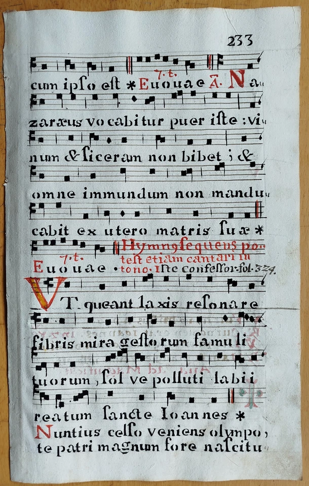 Decorative Original Manuscript Leaf Antiphonary (233) - 1700 - Image 2 of 3