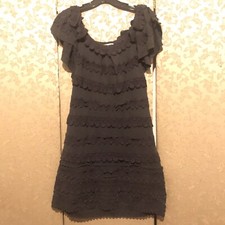 Anthropologie Leifsdottir Gray Floral Crochet Trim Tiered Shift Dress Sz Small S