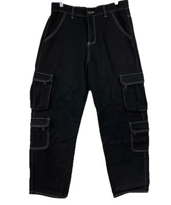 Manfinity EMRG Cargo Pants Men Small Black Denim Jean Loose Fit Grunge Skater