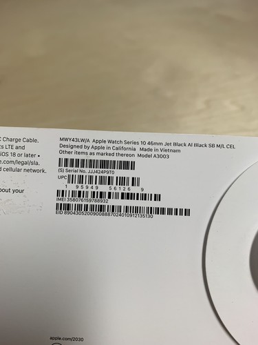 Apple Watch Series 10 46mm Cellular Jet Black w/ M/L Black Sport Band MWY43LW/A - Picture 12 of 12