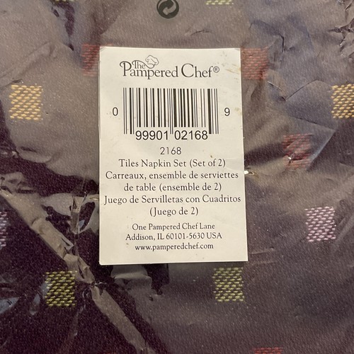 Pampered Chef Tiles Napkin Set of 2 Reversible Purple Cotton NEW 2168 USA - Picture 2 of 4