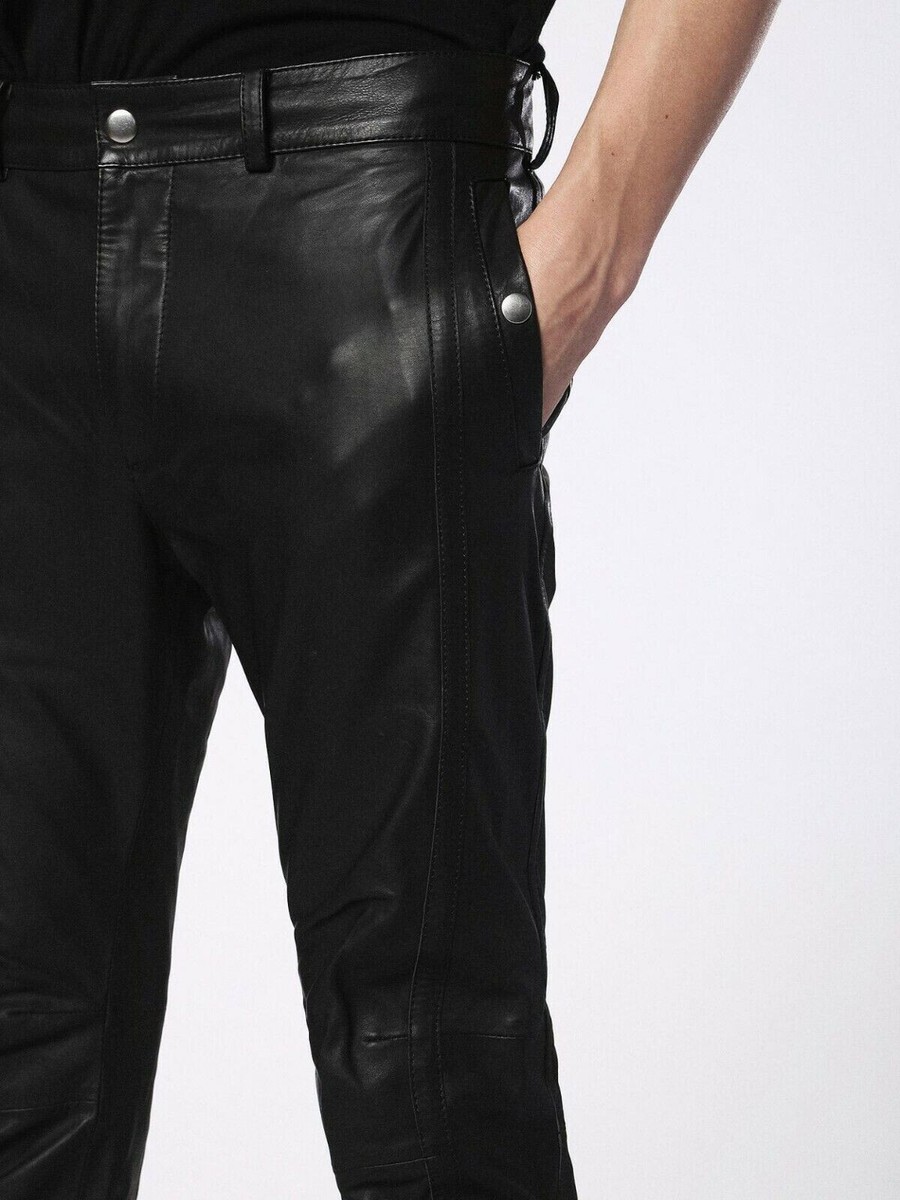 $1095 Designer DIESEL Men's Slim Fit Stripes Zip Biker Leather