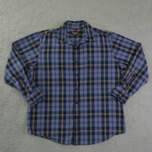 Dockers Shirt Mens Large Blue Yellow Plaid Long Sleeve Button Up Cotton Pocket - Picture 1 of 10