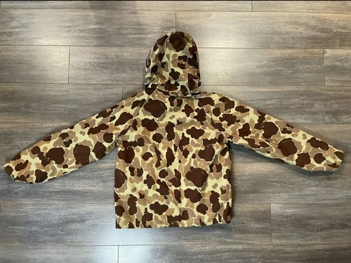 VTG Cabelas Men Duck Canvas Jacket Frog Camo Hunting GoreTex Coat Hood USA SZ L - Picture 2 of 7